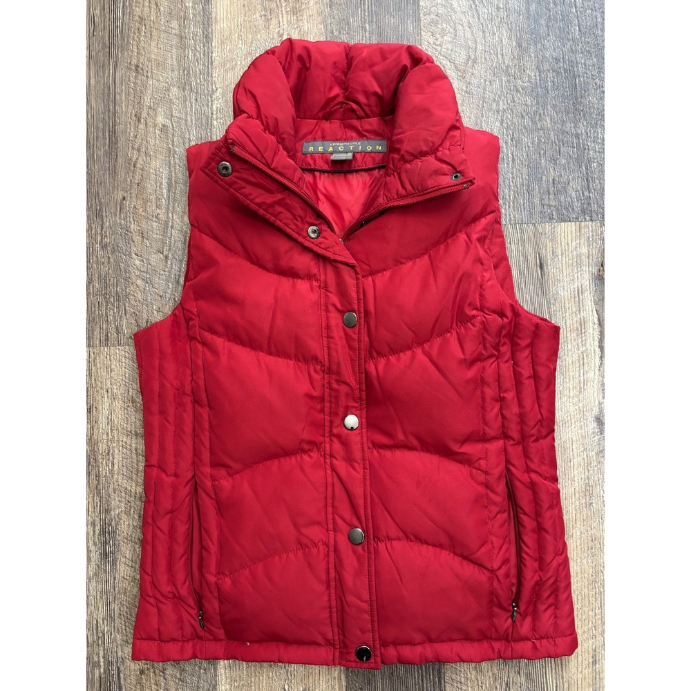 Kenneth Cole Reaction Womens Red Puffer Vest‎ Down Feather Fill Quilted Small